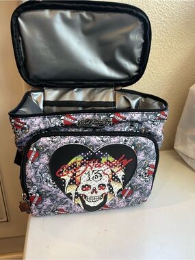 Ed Hardy Skull Heart  Lunch Tote Bag with Thermal Lining Pink/Black